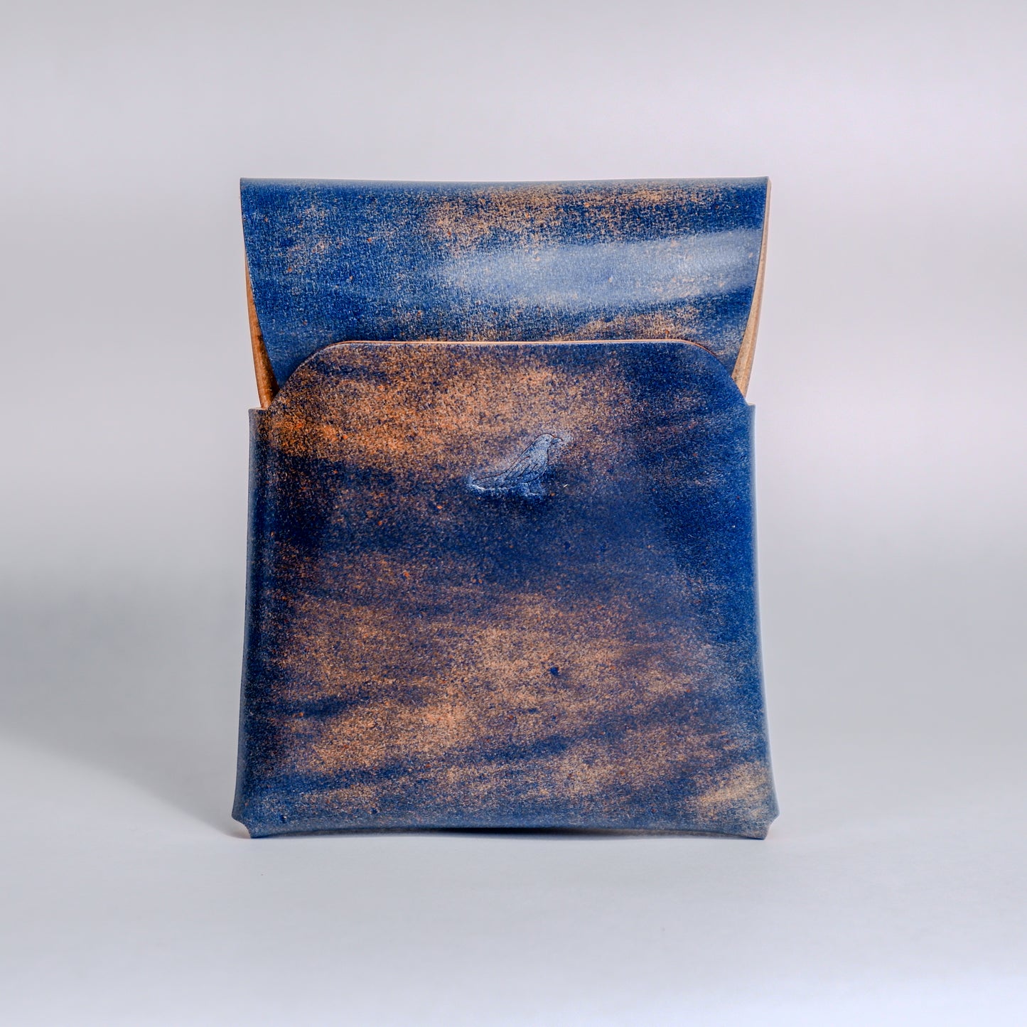 Closed Ocean (Blue) The Cash Emerson-Marbled Shell Cordovan Wallet displayed on a white background viewed from the front