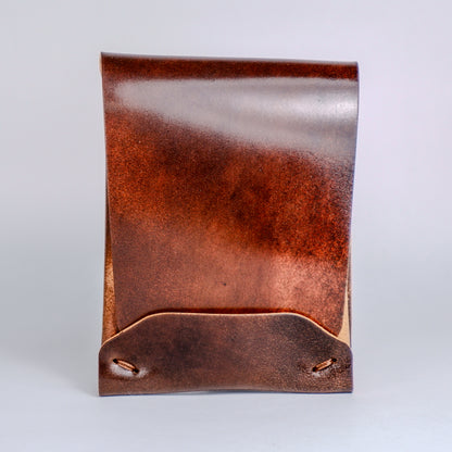 Closed Walnut (Dark Brown) Archer-Marbled Shell Cordovan Wallet displayed on a white background viewed from the front