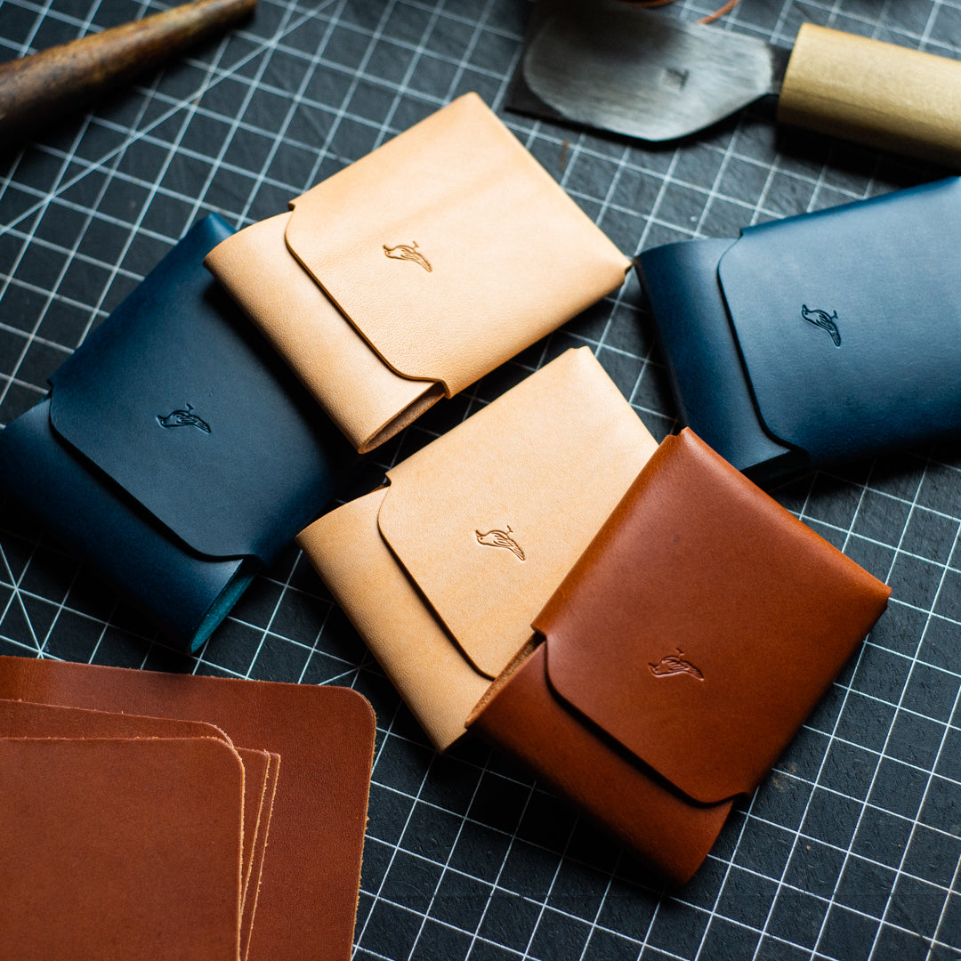 Pattern Emerson Wallets on a workbench